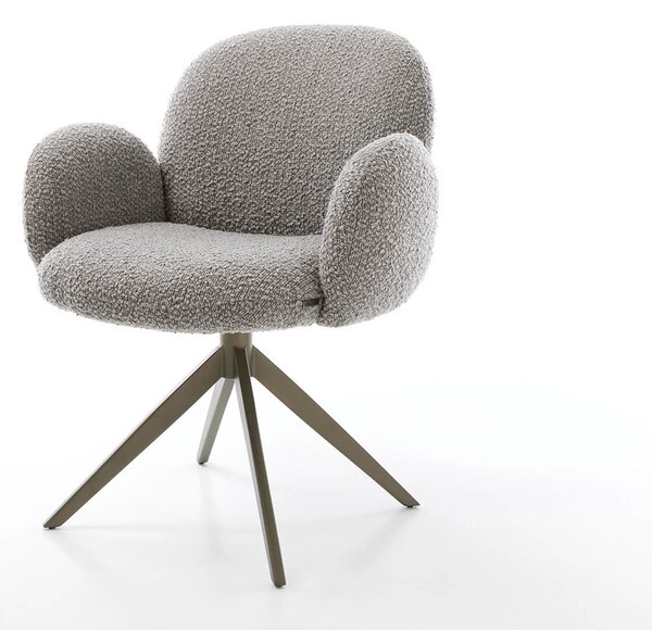 DELIFE Étkezőszék Nube-Flex karfás bouclé ezüstszürke kereszt láb széles titán effekt felület 360° forgatható zsákrugós