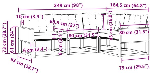 Kültéri kanapé szett 4 pcs Természetes és Világosszürke