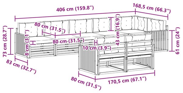 Kültéri kanapé szett párnával 8 pcs Természetes és bézs