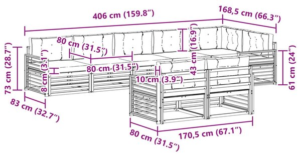 Kültéri kanapé szett 8 pcs Természetes és Világosszürke