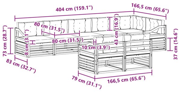 Kültéri kanapé szett párnával 8 pcs Természetes és krémszínű