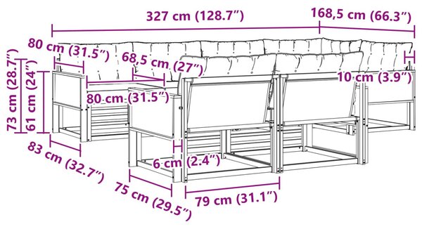 Kültéri kanapé szett 7 pcs Természetes és Világosszürke
