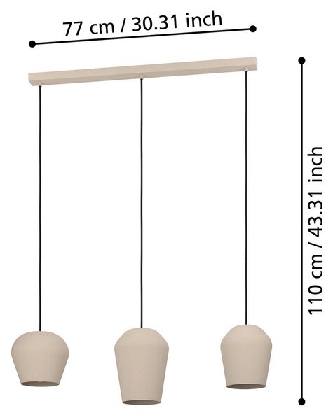EGLO Cambaito függőlámpa, 3-izzós, homokszínű, dimmelhető, Krém / borostyánsárga, Nappali / Étkező, fém, Modern