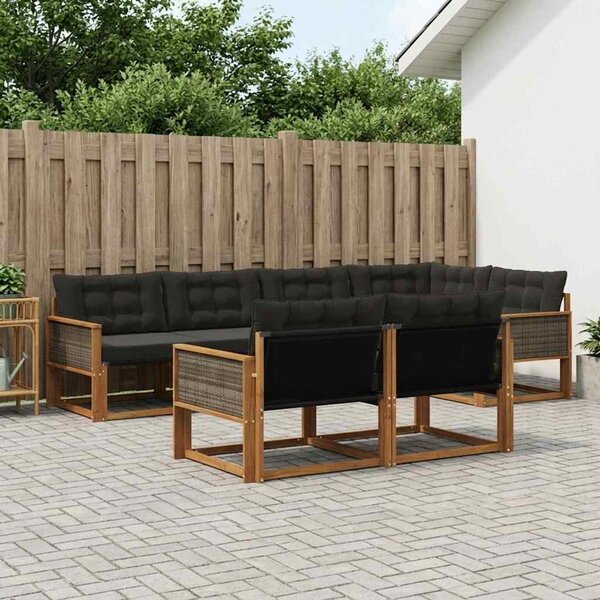 Kültéri kanapé szett párnával 7 pcs Természetes és Fekete