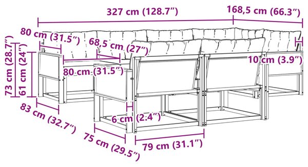 Kültéri kanapé szett párnával 7 pcs Természetes és bézs