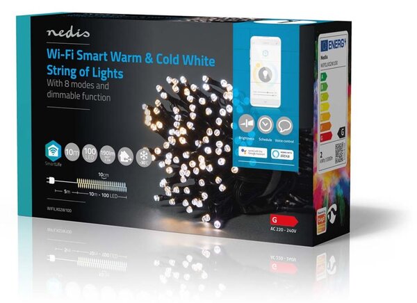 Nedis SmartLife WiFi LED fényfüzér meleg és hideg fehér 10m (WIFILX02W100)