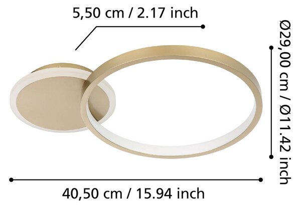 EGLO LED mennyezeti lámpa Gafares, arany, alumínium, 41 cm, távirányító CCT, dimmelhető, Sárgaréz / arany, Nappali / Étkező, Alumínium, Modern