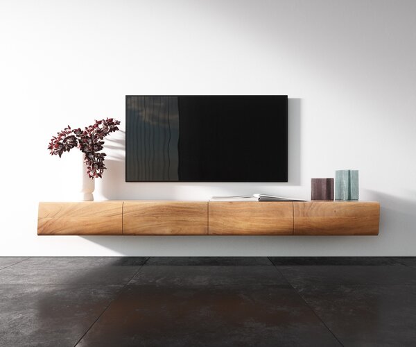 DELIFE TV szekrény New Live-Edge 200 cm akác természetes 4 ajtós lebegő