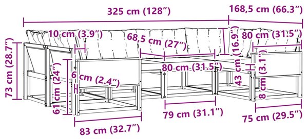 Kültéri kanapé szett párnával 6 pcs Természetes és bézs