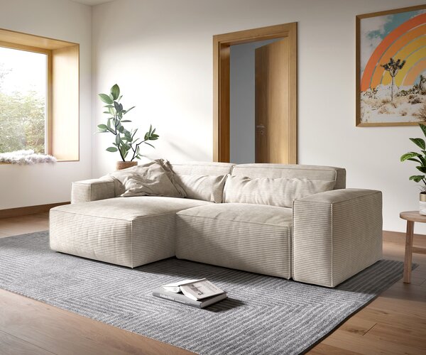 DELIFE Sarokkanapé Sirpio XL 270x170 cm kordbársony bézs rekamié változtatható