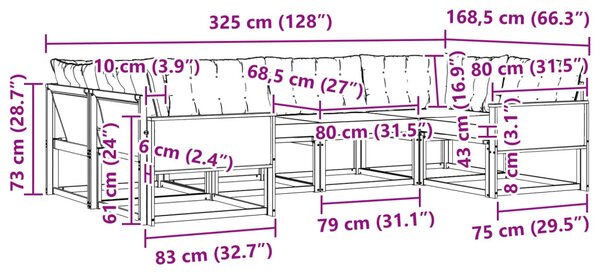 Kültéri kanapé szett párnával 6 pcs Természetes és krémszínű