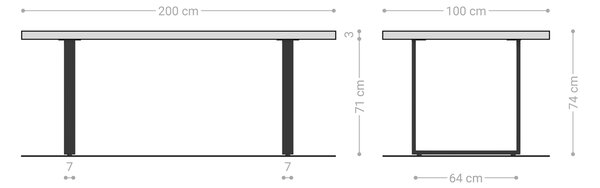 DELIFE Étkezőasztal Edge 200x100x2,5 cm tölgy természetes rozsdamentes acél keskeny Live-Edge