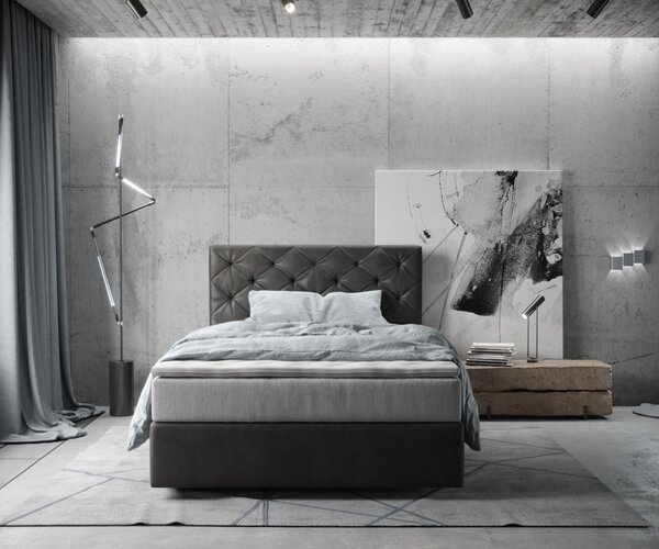 DELIFE Boxspring ágy Dream-Great 120x200 cm mikroszálas antracit vintage zsákrugós matraccal és viszko topperrel