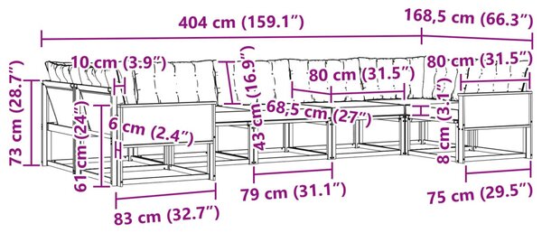Kültéri kanapé szett párnával 7 pcs Természetes és bézs