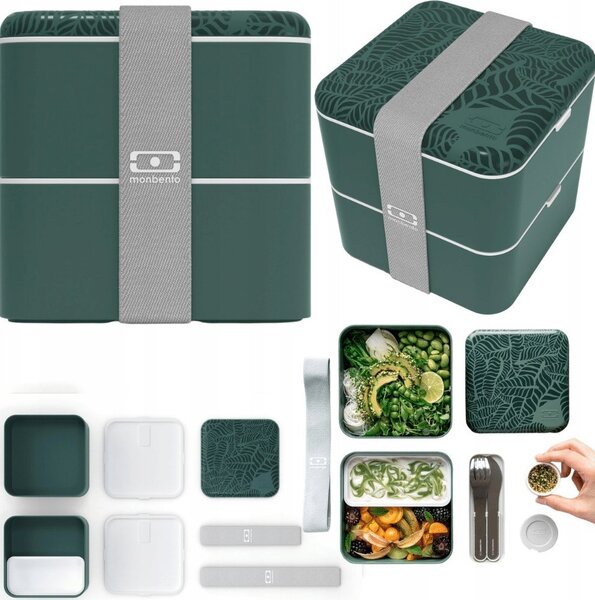 Monbento Bento Square Graphic Jungle 2 részes Ételhordó doboz 1,7L - Zöld