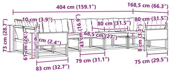 Kültéri kanapé szett párnával 7 pcs Természetes és bézs