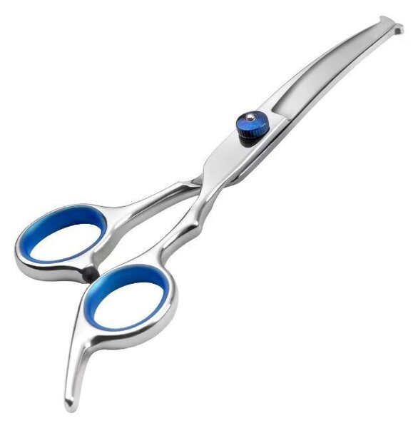 Professzionális állatkozmetikai olló, rozsdamentes acél, 17 cm, ívelt, kistestű kutyáknak és macskáknak