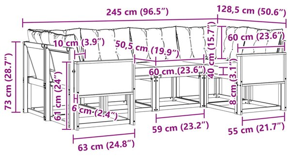 Kültéri kanapé szett párnával 6 pcs Természetes és Fekete