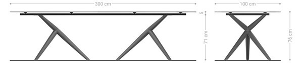 DELIFE Étkezőasztal Edge 300x100 domborított üveg füstfekete 3D design Estelar kerek fém fekete