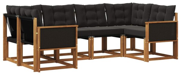 Kültéri kanapé szett párnával 6 pcs Természetes és Fekete