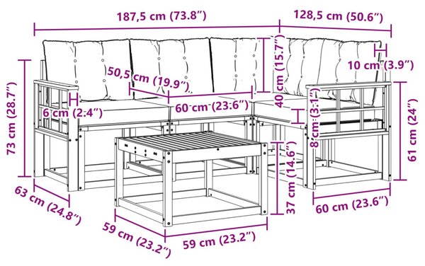 Kültéri kanapé szett párnával 5 pcs Természetes és krémszínű