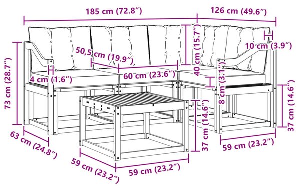 Kültéri kanapé szett párnával 5 pcs Természetes és bézs