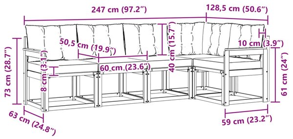 Kültéri kanapé szett párnával 5 pcs Természetes és fekete