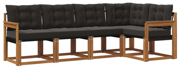 Kültéri kanapé szett párnával 5 pcs Természetes és fekete