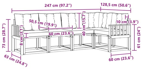 Kültéri kanapé szett párnával 5 pcs Természetes és bézs
