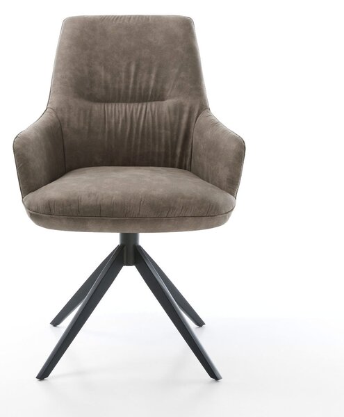 DELIFE Étkezőszék Zelia-Flex mikroszálas taupe vintage karfás széles fekete kereszt lábas 360° forgatható hintamechanizmus zsákrugós