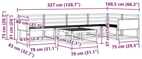Kültéri kanapé szett 6 pcs Természetes Tömör Akácfa