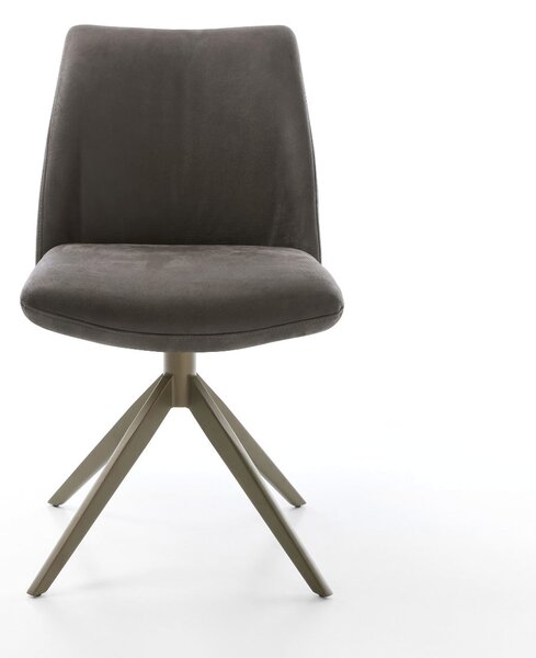 DELIFE Étkezőszék Elso-Flex mikroszálas antracit vintage kereszt láb széles titán effekt felület 360° forgatható hintamechanizmus zsákrugós matrac