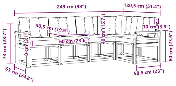 Kültéri kanapé szett párnával 5 pcs Természetes és krémszínű