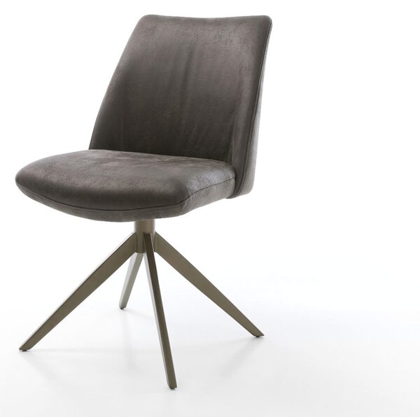 DELIFE Étkezőszék Elso-Flex mikroszálas antracit vintage kereszt láb széles titán effekt felület 360° forgatható hintamechanizmus zsákrugós matrac