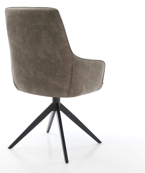 DELIFE Étkezőszék Zelia-Flex mikroszálas taupe vintage karfás széles fekete kereszt lábas 360° forgatható hintamechanizmus zsákrugós