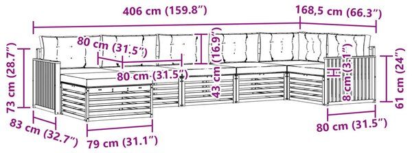 Kültéri kanapé szett párnával 7 pcs Természetes és krémszínű