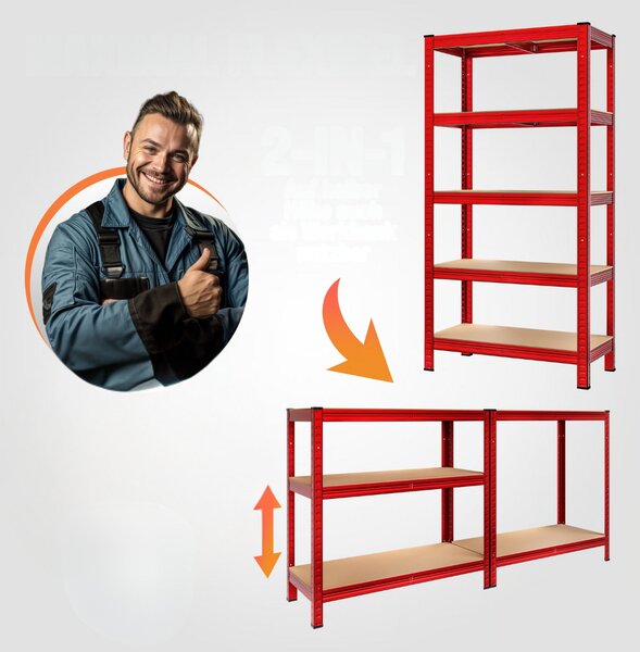 HEAVY nagy teherbírású polc, max. 875kg, 180×90×40cm, piros Monzana