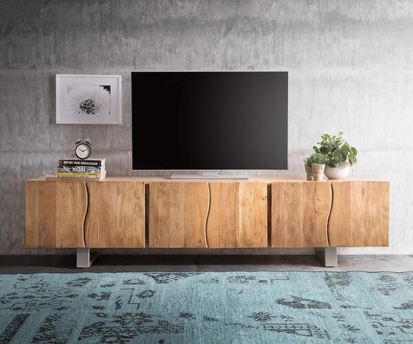 DELIFE TV szekrény Live-Edge 220 cm akác természetes masszív 6 ajtós