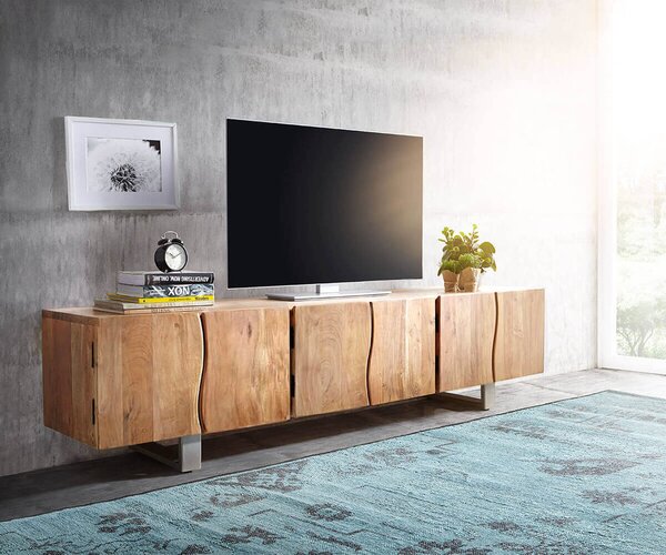 DELIFE TV szekrény Live-Edge 220 cm akác természetes masszív 6 ajtós
