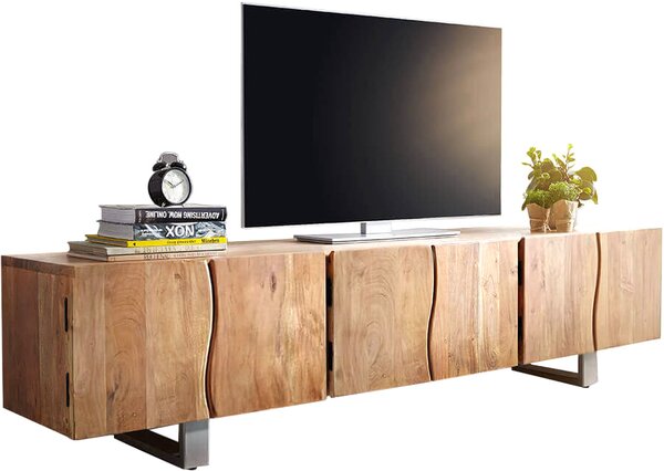 DELIFE TV szekrény Live-Edge 220 cm akác természetes masszív 6 ajtós