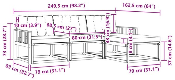 Kültéri kanapé szett párnával 4 pcs Fehér és Világosszürke