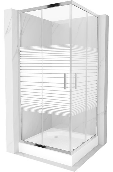 Mexen Rio 90 x 90 cm négyzet alakú zuhanykabin, fehér csíkok, króm + tálca , fehér - 860-090-090-01-20-4510