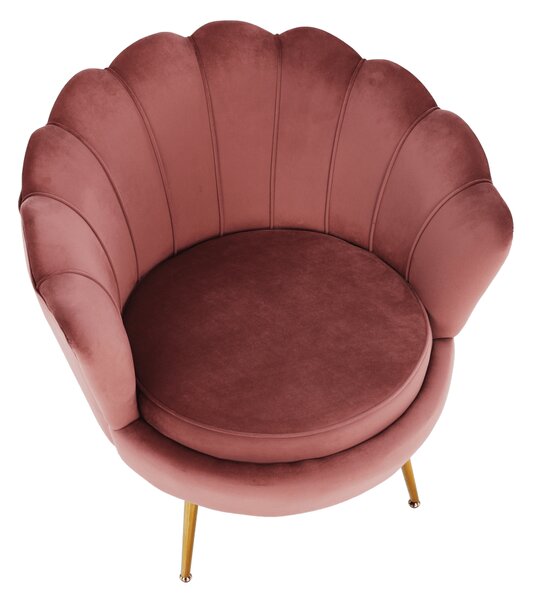 KONDELA Fotel Art-deco stílusban, rózsaszín Velvet anyag/gold króm-arany, NOBLIN