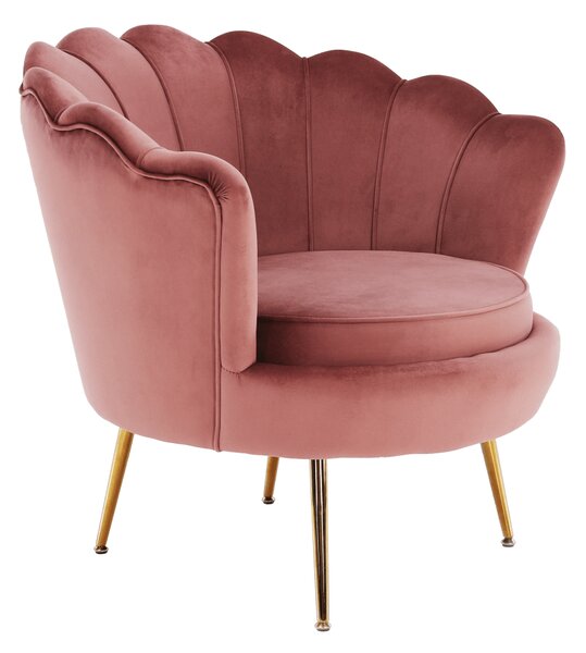 KONDELA Fotel Art-deco stílusban, rózsaszín Velvet anyag/gold króm-arany, NOBLIN
