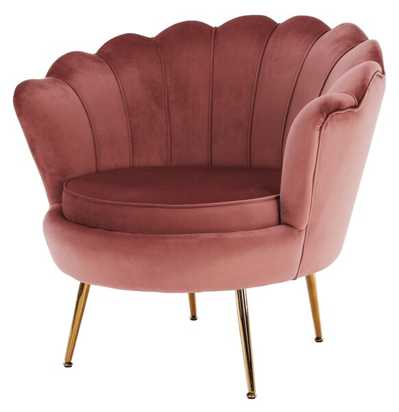 KONDELA Fotel Art-deco stílusban, rózsaszín Velvet anyag/gold króm-arany, NOBLIN