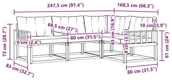 Kültéri kanapé szett párnával 4 pcs Fehér és Világosszürke