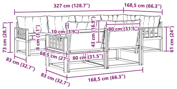 Kültéri kanapé szett párnával 7 pcs Fehér és Világosszürke