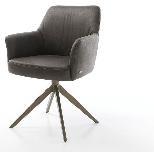DELIFE Étkezőszék Xana-Flex karfás mikroszálas antracit vintage kereszt láb széles titán hatású 360° forgatható zsákrugós