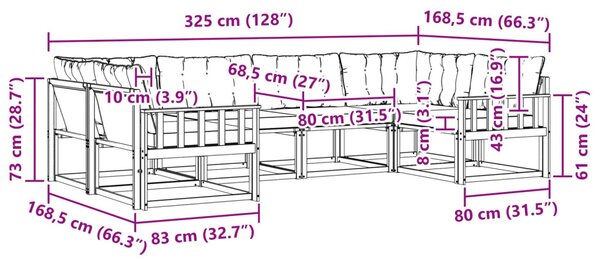 Kültéri kanapé szett párnával 6 pcs Fehér és Fekete