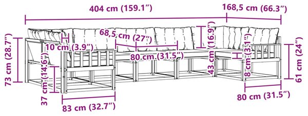 Kültéri kanapé szett párnával 7 pcs Fehér és Világosszürke